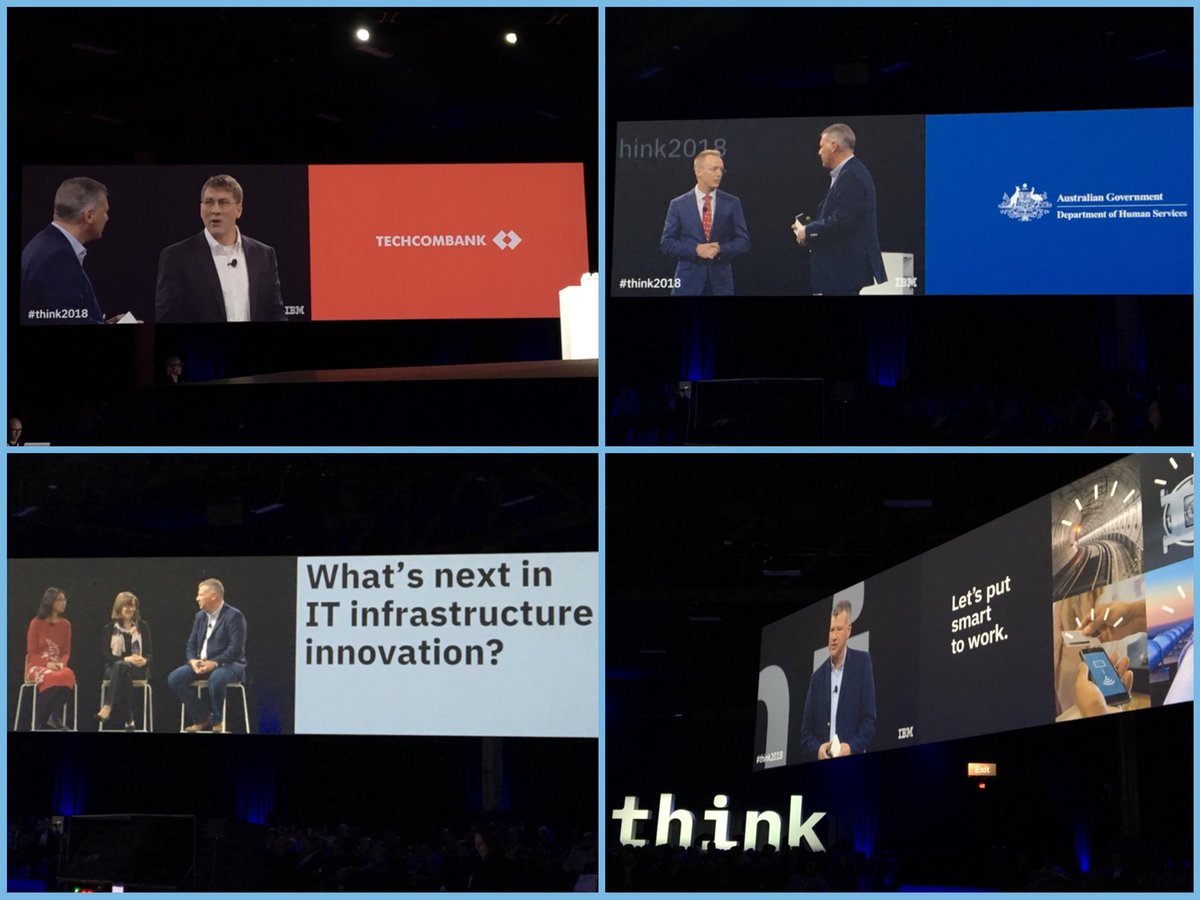 Great session @IBM #think2018  w/ @TomRosamilia on how leaders are using #moderninfrastructure to #putsmarttowork with #IBM . Feat. @TechcombankVN, @HumanServicesAU, and #ibmfellows @DonnaExplorer & @HilleryHunter. @IBMSystems @IBMPowerSystems @IBMStorage @IBMZ @IBMLinuxONE