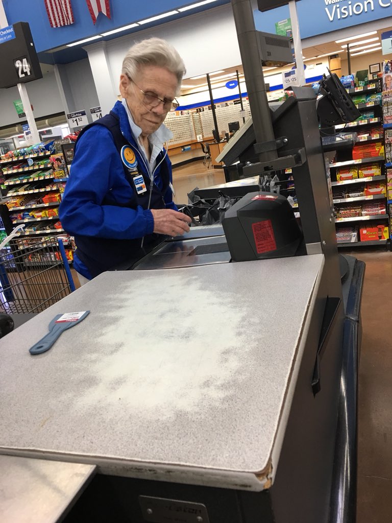 KAYSAMFAM's tweet photo. This older woman Im guessing is either in her late 70s or 80s is still working @Walmart You can tell she’s struggling & she has an oxygen tank 2. If I cld do anything today & if I have the money to, id retire her... pls RT! Maybe some1 can #payitforward #letshelpher @TheEllenShow https://t.co/gfXgeoFPFQ