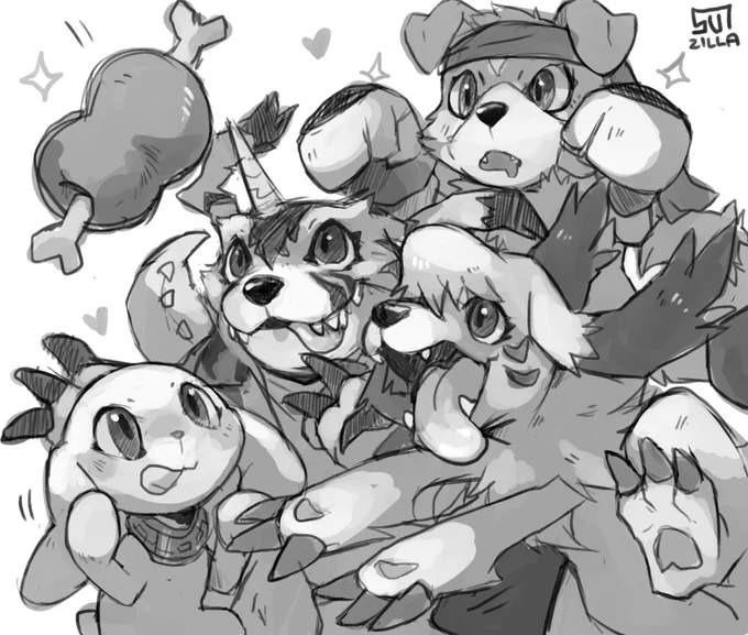have a bunch of rookie dog digimon having fun ? 