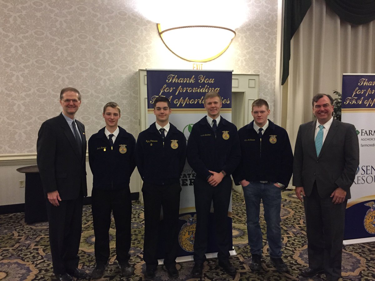 RepNesbit's tweet image. This morning, I met a group of really terrific #FFA students from #Moniteau High School. Pictured with me and @SenHutchinson are Josh Karner, Riley Grossman, Cameron Lawhead and Nick McFadden.