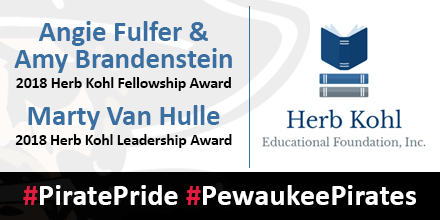 AsaClarkMS's tweet photo. CORRECTION: @PewaukeeSD is proud to announce THREE @HKEdFoundation award recipients! Congrats to @Horizon_Elem's @ajfulfer   @AsaClarkMS's @branamy2 and @PewaukeeHS's @MartyVanHulle on your outstanding achievements! #KohlFellow https://t.co/GHbTA8me2V