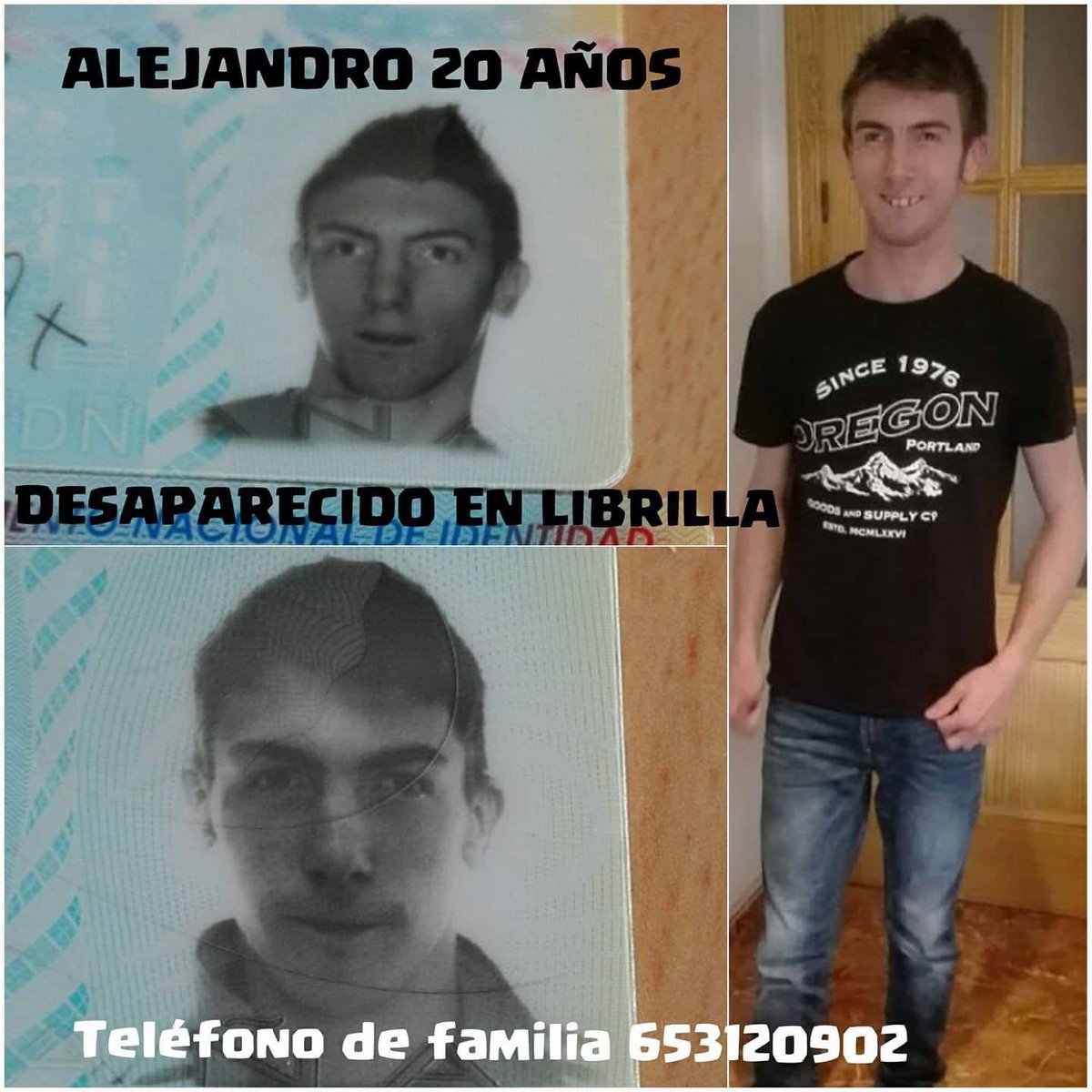 🆘#MUYURGENTE⚠
Se llama ALEJANDRO ABELLON DE LA CRUZ, lo llaman #Riveri.
#DESAPARECIDO en #LIBRILLA
Si la ves llama:
📞 G. Civil 968630002
📞 Policía Local 608968956
📞1️⃣1️⃣2️⃣
📞Familiares 653120902
Tu respuesta no cuesta nada y puede ayudar mucho.
#Maximadifusion