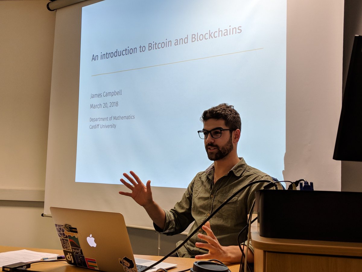 Here's <a href="/JamesCampbell95/">James Campbell</a> talking about blockchain :)

"A real basics introduction" :) (Perfect, it's still just "magic internet money" to me...)

You can see the livestream here: cardiff.cloud.panopto.eu/Panopto/Pages/…