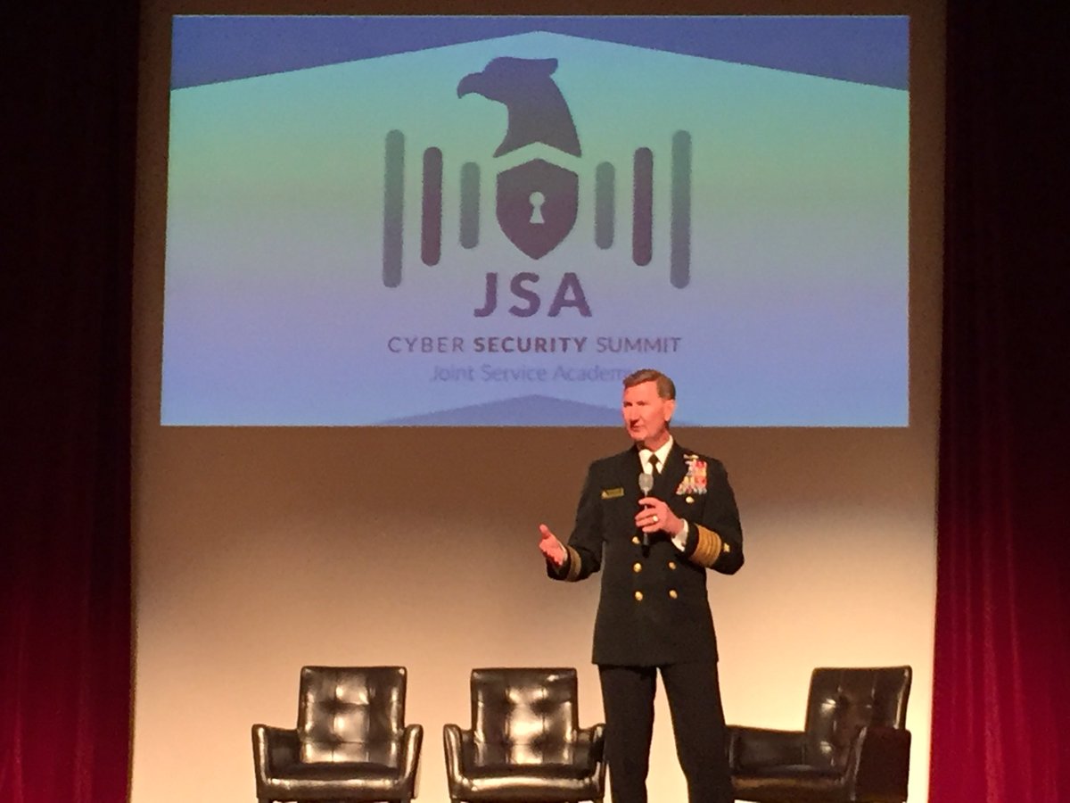 ArmyCyberInst's tweet photo. And we’re underway at the 4th annual Joint Service Academy Cybersecurity Summit. Vice Adm. Carter speaks to the importance of #cyber education and leader development at the service academies. https://t.co/JRikDKVhbE