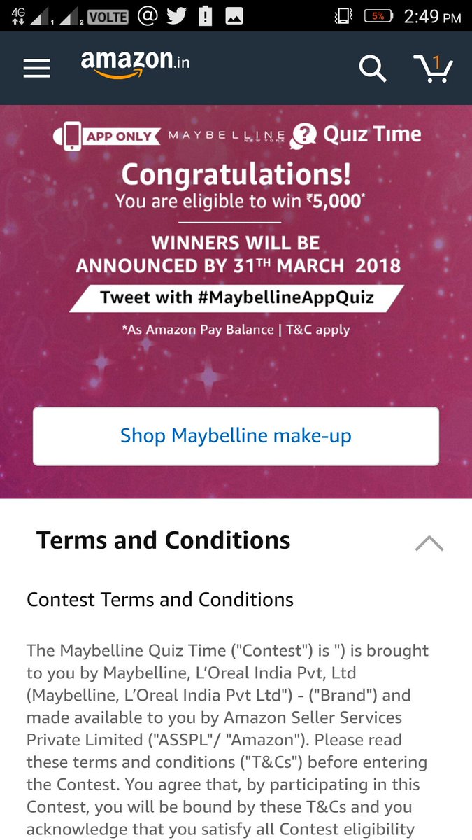 bhatt_taru02's tweet image. #MaybellineAppQuiz #Amazon #AmazonAppQuiz