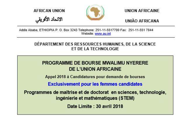fridchange's tweet photo. Programme de bourse d'Etude de L'Union Africaine... #ReservéAuFemmes. https://t.co/0VM4VNHmb8