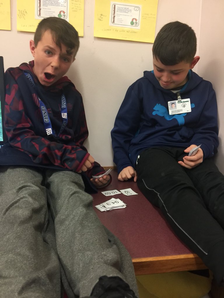 nrobinsonD32's tweet photo. Hereโs a twist to the classic card game WAR! Instead, weโre comparing decimals! Things got a little competitive.. ๐คฃ #pesd32 #comparingdecimals https://t.co/oMhpuSqeFe