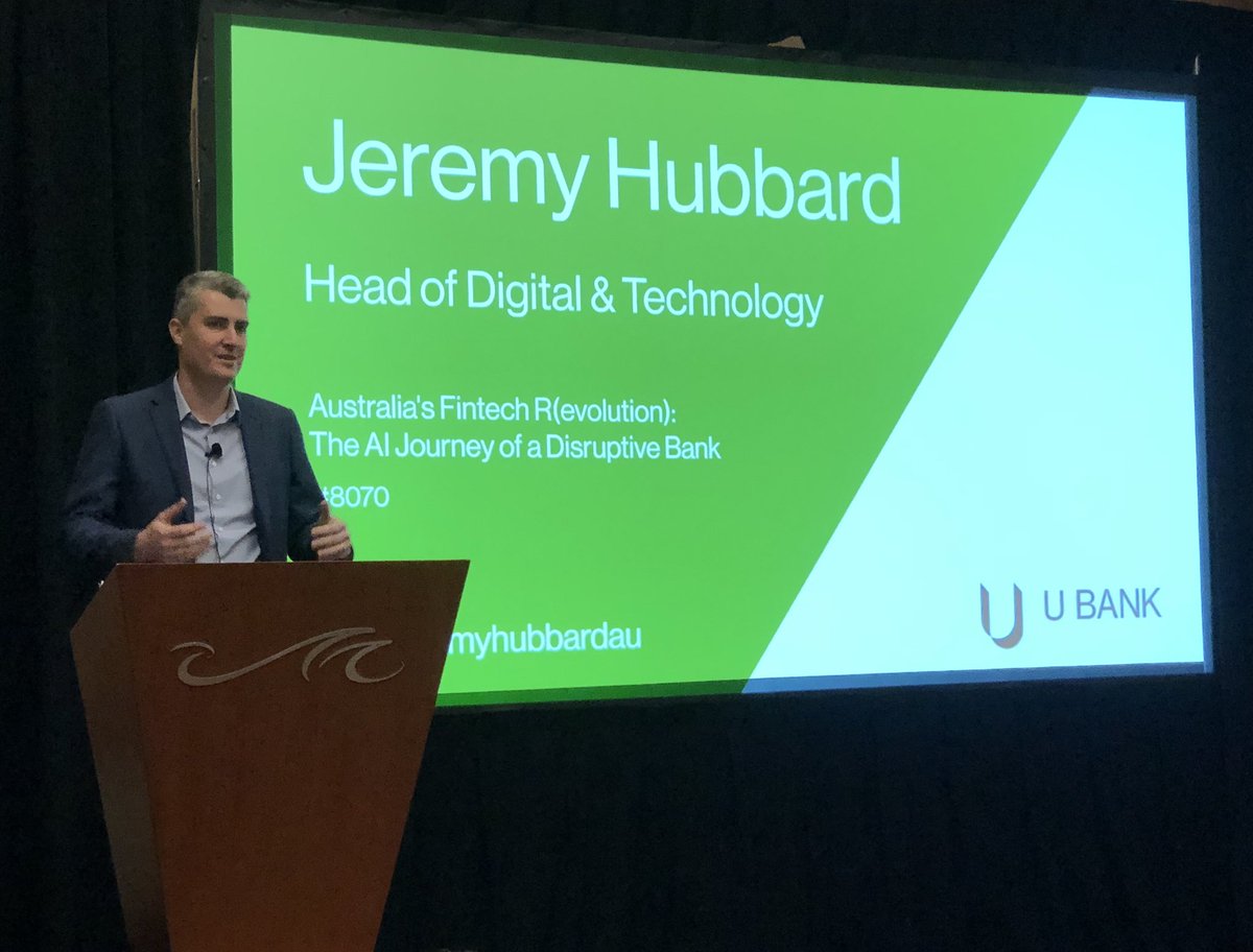 petertuton's tweet photo. Great presentation @jeremyhubbardau at #IBMThink2018 covering “The AI Journey of a Disruptive Bank” ! @UBank @IBMWatson https://t.co/8S48sZesqI