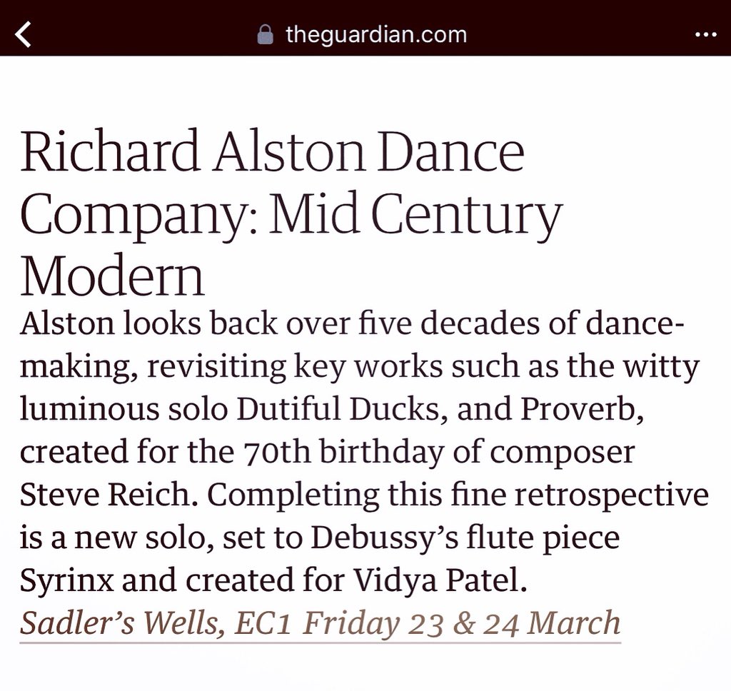VidyaPatel96's tweet photo. This Friday and Saturday at @sadlers_wells performing with the very fantastic @richardalstondance For those in London this weekend...don’t miss it! #Guardian top3 #thisweek #performances #towatch #dance #contemporary #RichardAlston #50years #makingdance #radc https://t.co/cYWIkVM8aL