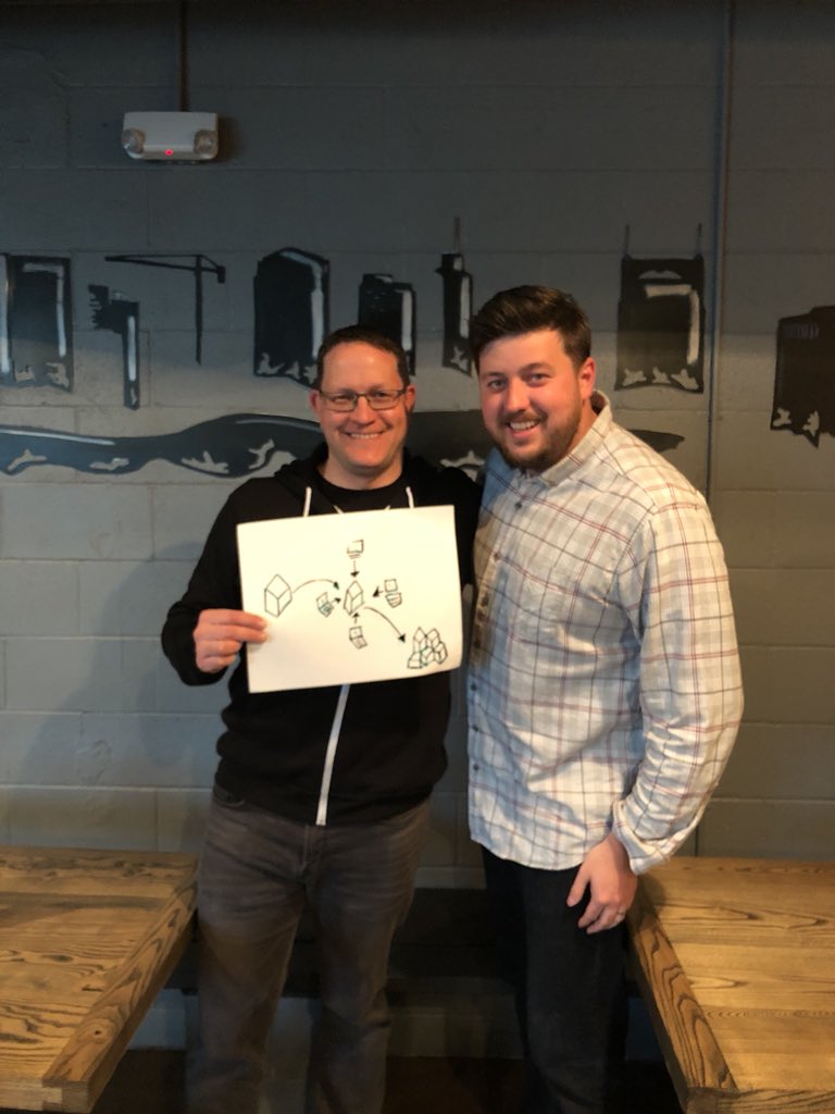 Nick_Piette's tweet photo. @MarkBalk and I explaining #blockchains during our latest #CraftBeerandData episode. @Talend Huge potential in #FinServ #healthcareIT #internetofthings https://t.co/vMb7iq44FU