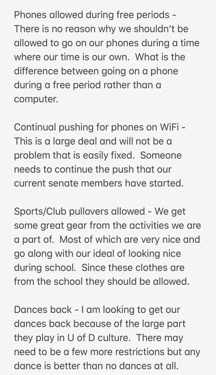 SamForSec's tweet photo. Here are some of my proposals I would like to make happen in the 2018-2019 school year.  DM me if there is anything you think should be added to my list of goals. https://t.co/UwEtUPtI2k