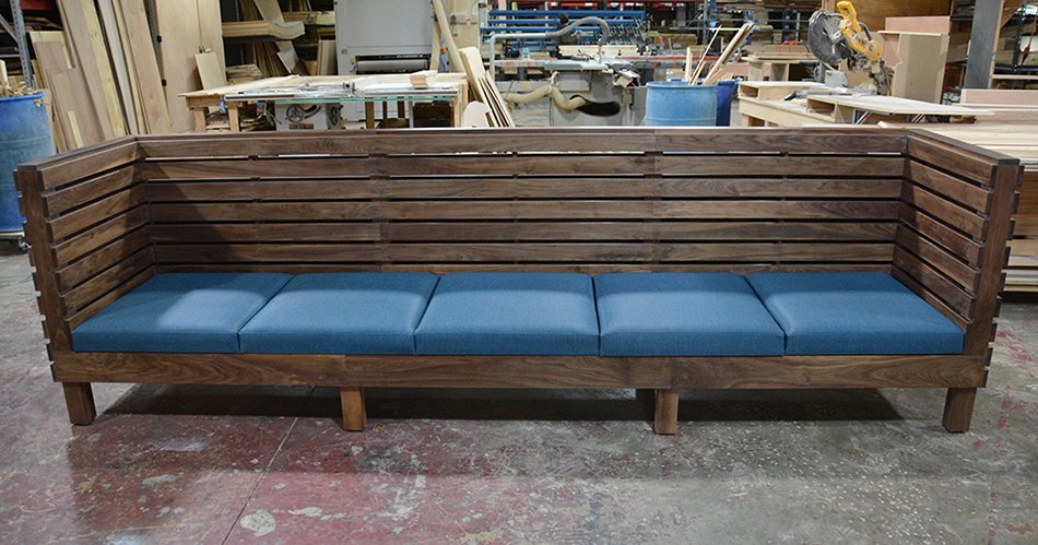 MaxsunGroup's tweet image. Wood slatted banquette for Ardeo + Bardeo! (with matching bench) #booth #banquette