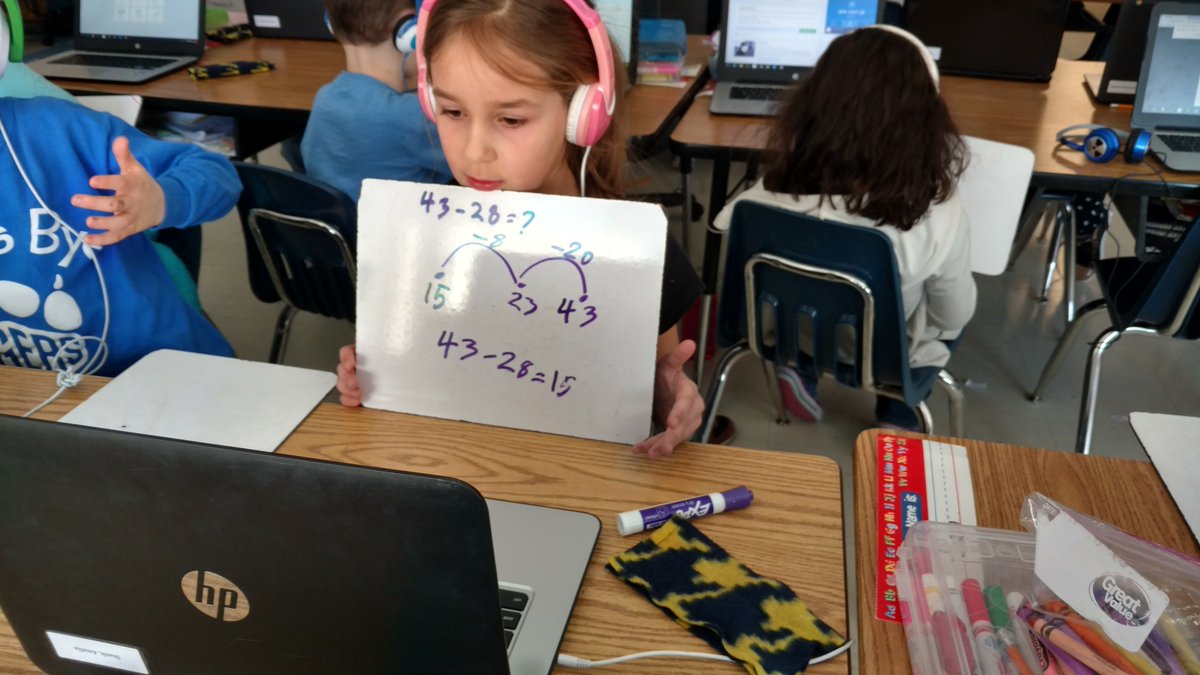 MB_Mediacenter's tweet photo. Had a great time working with Mrs. Wienmann's class using See-Saw! Recording themselves explaining how they solved math problems. #MBTigers #AHSchools https://t.co/6Mk5hN6qgx