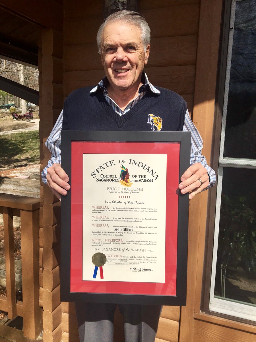 Congratulations to Sam Alford '64 who was awarded the Sagamore of the Wabash award in January 2018. #grizalumni