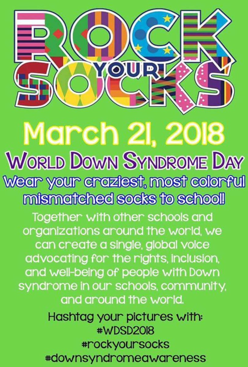 What day is it tomorrow?! 
It's World Down Syndrome Day!
Show your support &amp; awareness by rocking your colorful socks!
Show your pics of how you participate in the community!  Use one or all #:
#whatibringtomycommunity
#WDSD2018
#rockyoursocks
#iheartT21
#downsyndromeawareness