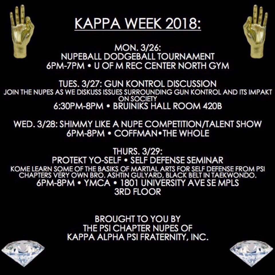 The Psi Chapter of ΚΑΨ brings you Kappa Week 2018 beginning next Monday!