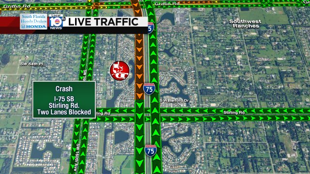 CRASH: I-75 SB & Stirling Rd. Two lanes are blocked. #TRAFFIC https://t.co/HVIzwvfeav