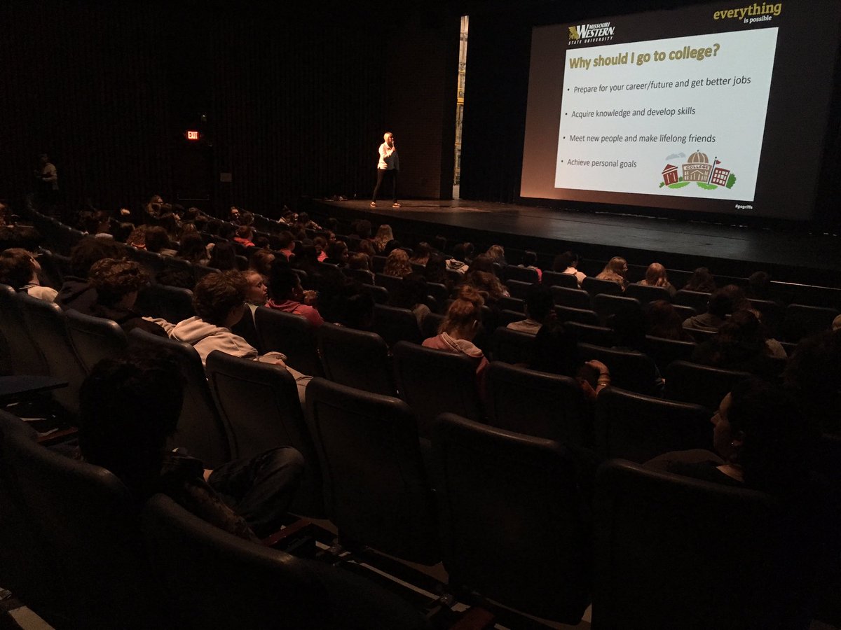 MWSUAdmissions's tweet photo. We hosted 250 middle school students from St. Joseph & KC this morning to talk about college readiness! We loved sharing what @MissouriWestern has to offer, and we hope to see these students on a college campus in the near future! #FutureGriffons https://t.co/3dLrsZylXn