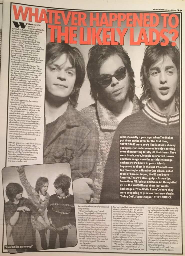 SupergrassHQ's tweet photo. Retweeted Britpop Memories (@Britpopmemories):

For all of you who wanted Supergrass to win last night’s poll here’s their cover feature from the Melody Maker 24th February 1996. I’ve left the charts in for your interest/amusement. https://t.co/o5WcmNzxhf
