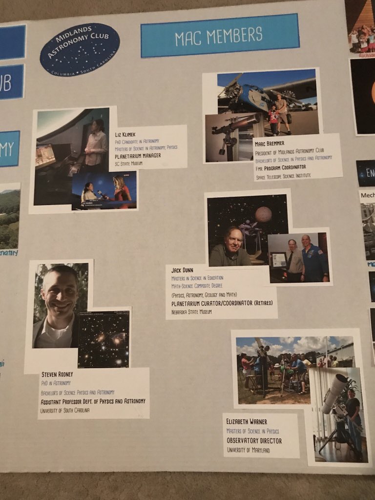 SpaceAmandaxo's tweet image. Been so busy &amp;amp; haven't been updating much. Enjoy this last minute career fair board I made for outreach at an elementary school tomorrow! It briefly highlights some careers options in #astronomy  &amp;amp; focuses on club members who are in the field &amp;amp; what kind of education they earned!