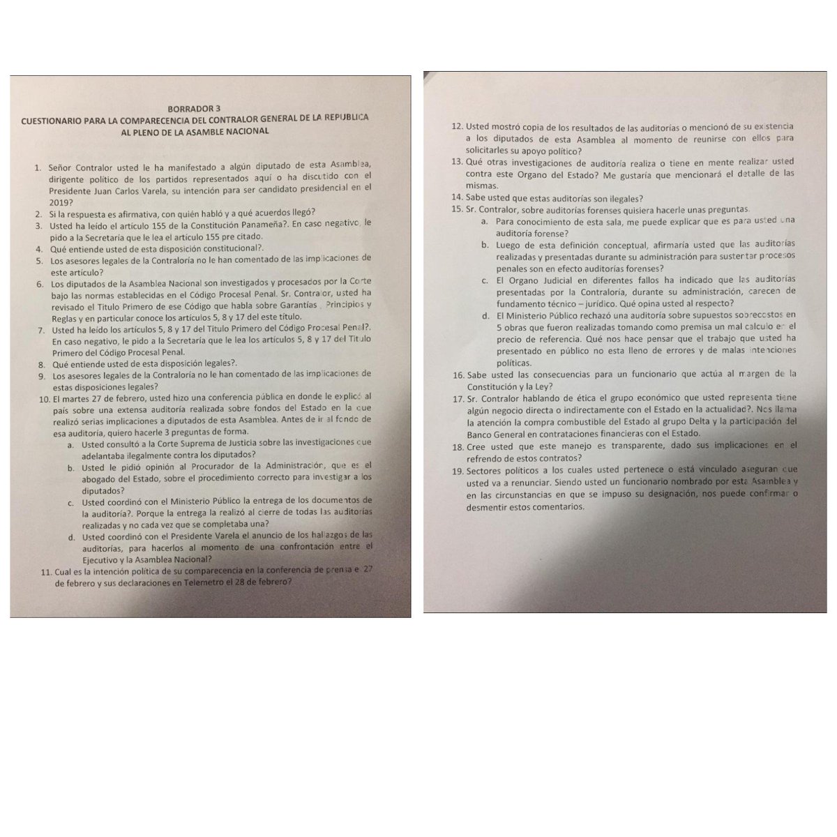Me informan que el Contralor <a href="/freddyhumbert/">freddyhumbert</a> ordenó o iba a ordenar el áudito de la partida 080 (la de los $30mil para cada diputado). Como consecuencia, hoy pensaron proponer citar al Contralor con este cuestionario. Qué dice la <a href="/ContraloriaPma/">Contraloría General de la República de Panamá</a>?
