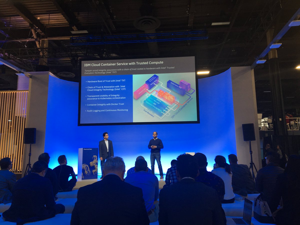 techtimallen's tweet photo. Great way to end day #2 of #Think2018! We took a deep dive into @IBMcloud #Container Service w/ Trusted Compute, Enabled by #IntelTXT. @ibmlive https://t.co/96UEAFq1du