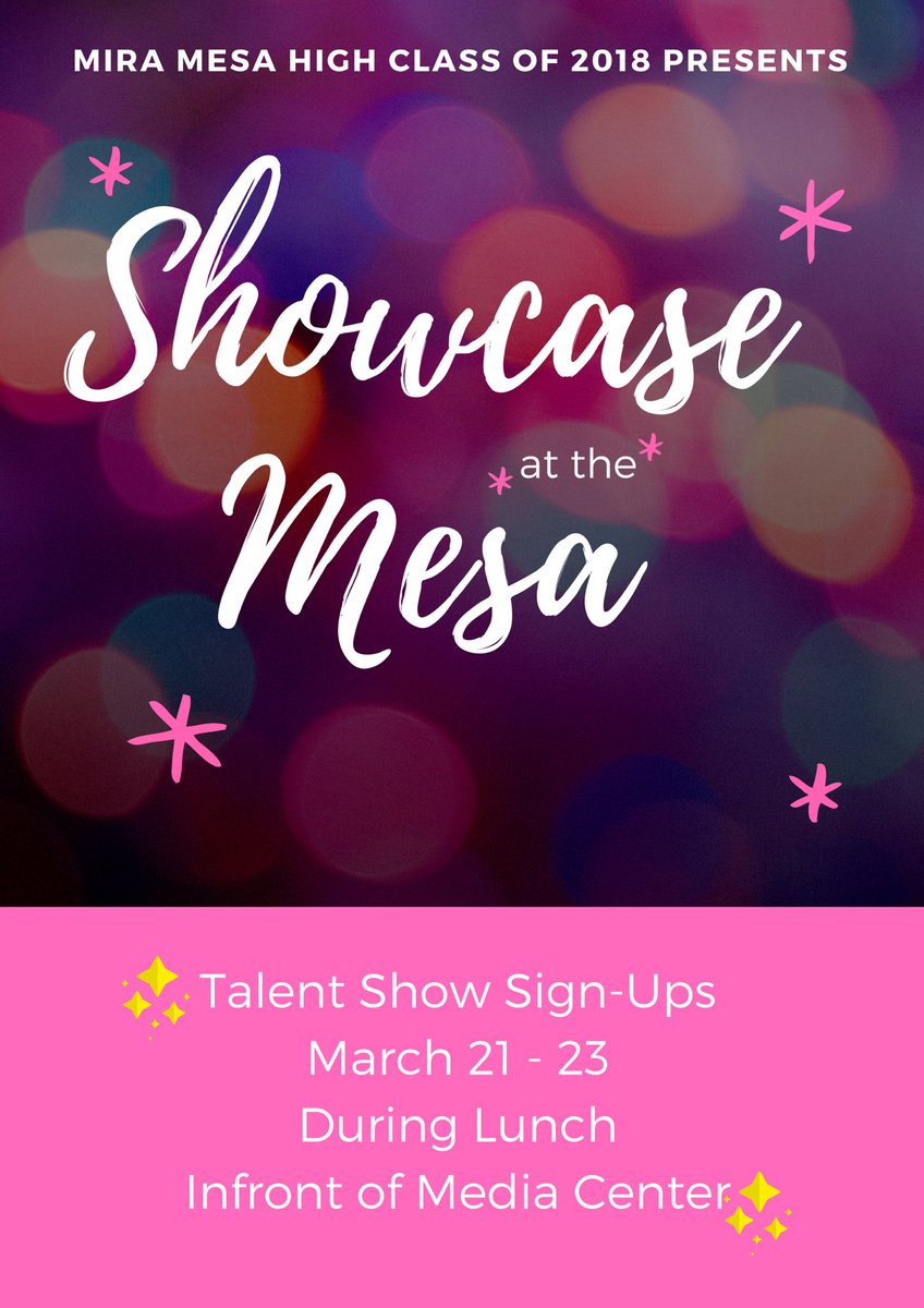 miramesa2018's tweet photo. If you would like to sign up for this year’s Showcase at the Mesa, sign ups start tomorrow during lunch! Spread the word 💙 https://t.co/x3wXqhBBiE