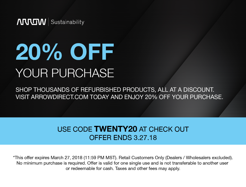 arw_services's tweet photo. Shop thousands of refurbished products, all at a discount. Visit ArrowDirect and get 20% off your entire purchase. Use code: TWENTY20. Shop now: https://t.co/kAVNZkrVU9 https://t.co/exQ6wgetu5