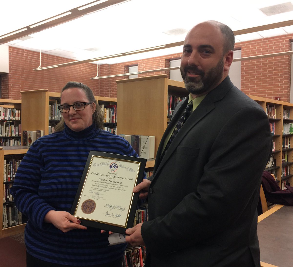 Cleespot's tweet photo. @M_J_S_News teacher Steve Finkelstein received a distinguished citizen award by the Madison Elks. Congrats! https://t.co/TCpE6n2sfp