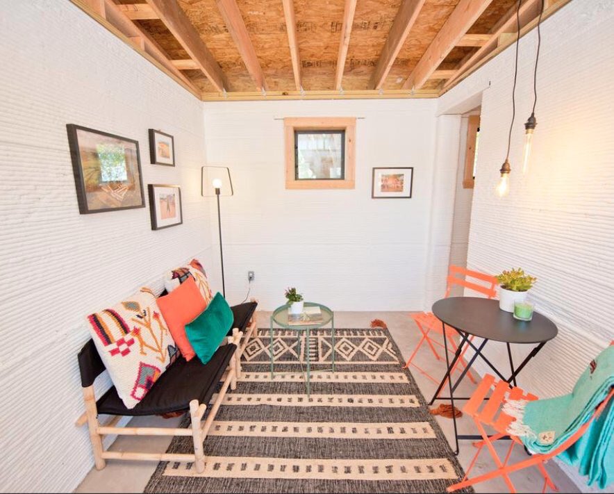 The interior of the 3D-printed house