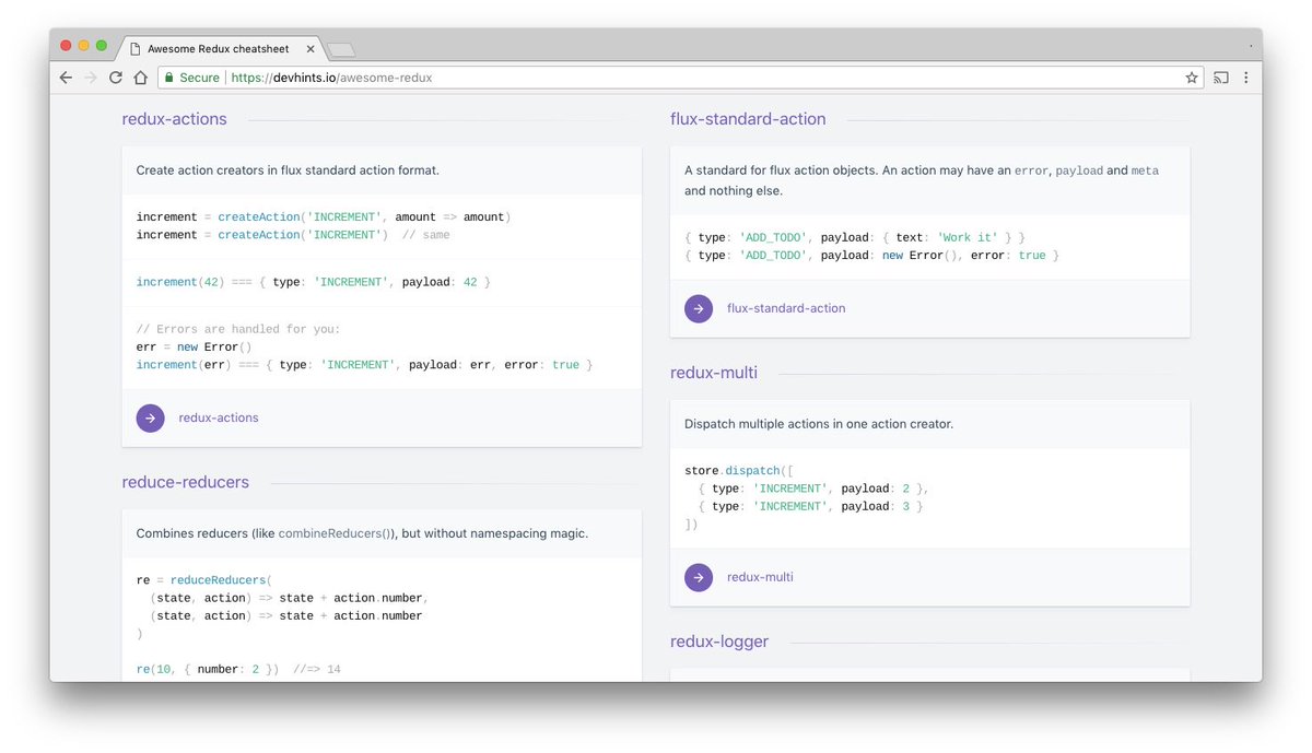 devhints's tweet image. Redux (js): devhints has a list of a few interesting &amp; recommended Redux plugins. ⚡ devhints.io/awesome-redux