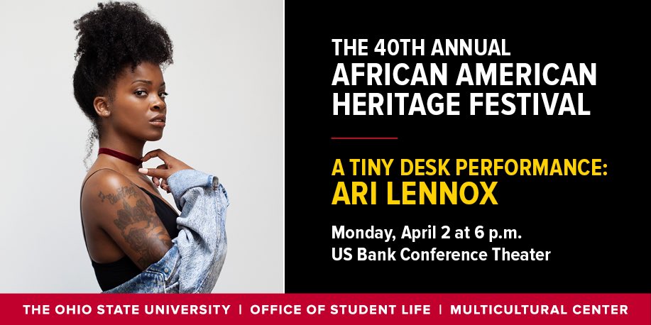 OSUAAHF's tweet photo. For the first time ever we will be giving you a "Tiny Desk Performance" starring @AriLennox 4.2.18 #AAHF40 #40fest https://t.co/Q2lPEonk7Y