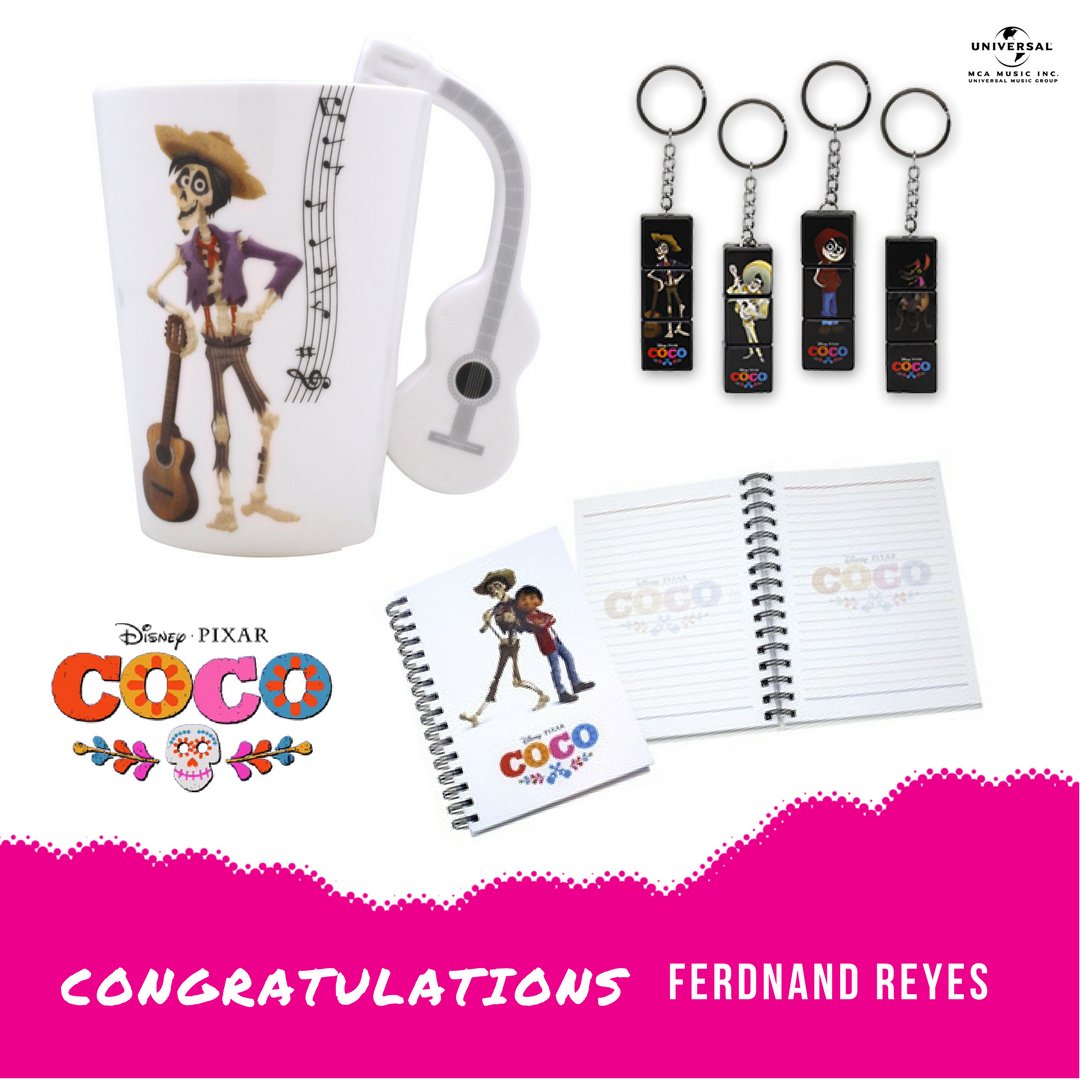 UMG_PH's tweet photo. Congratulations again to FERDNAND REYES for winning these Official #Coco Merchandise from @disney_phil ! Thank you for downloading/gifting the track #RememberMe on iTunes! #GetMusicPH https://t.co/631pzwUMMO
