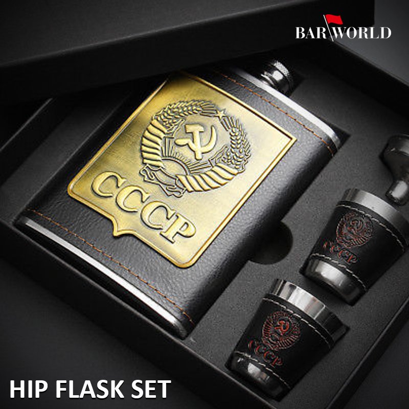 barworldindia's tweet photo. Flaunt your fashion sense with this stylish #stainlesssteel #hipflask which is covered with black faux leather to give character to its design. The metal plate embossed with #CCCP #RussianArmy #logo on the front gives it an antique finish. https://t.co/Nxx59o3Qe6 https://t.co/GLCPB2Ug9f