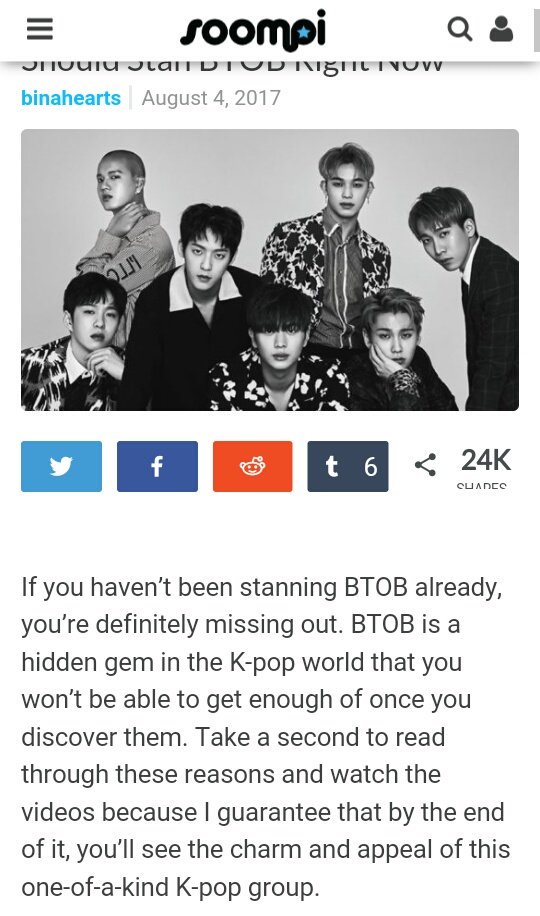BABYSJ6's tweet photo. "If you havent been stanning BTOB already, youre definitely missing out. BTOB is a hidden gem in the K-pop world that you wont be able to get enough once you discover them"

Soompi sweetie, youre doing great #우리들���_6주년_비투비_덕분이야 https://t.co/fOx8JV5g7i