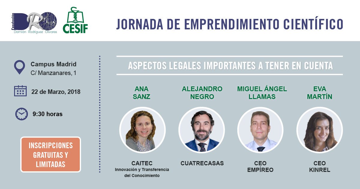 EvaMartinBe's tweet image. Mañana hablamos de pacto de socios, patentes, regulación y mucho más!  @anasanzherrero @Llamalociencia @Cuatrecasas @Kinrel_id en @CampusMadrid #Emprendimiento #científico @FundacionDRO