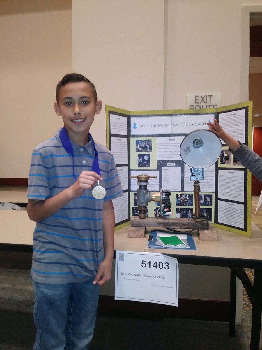 Congratulations to one of my #SweetScholars Anthony Valenzuela for his GOLD medal in Environmental Science /Engineering at the County Science Fair!  We are proud of you! #TeamVVUSD #TheAvalonWay