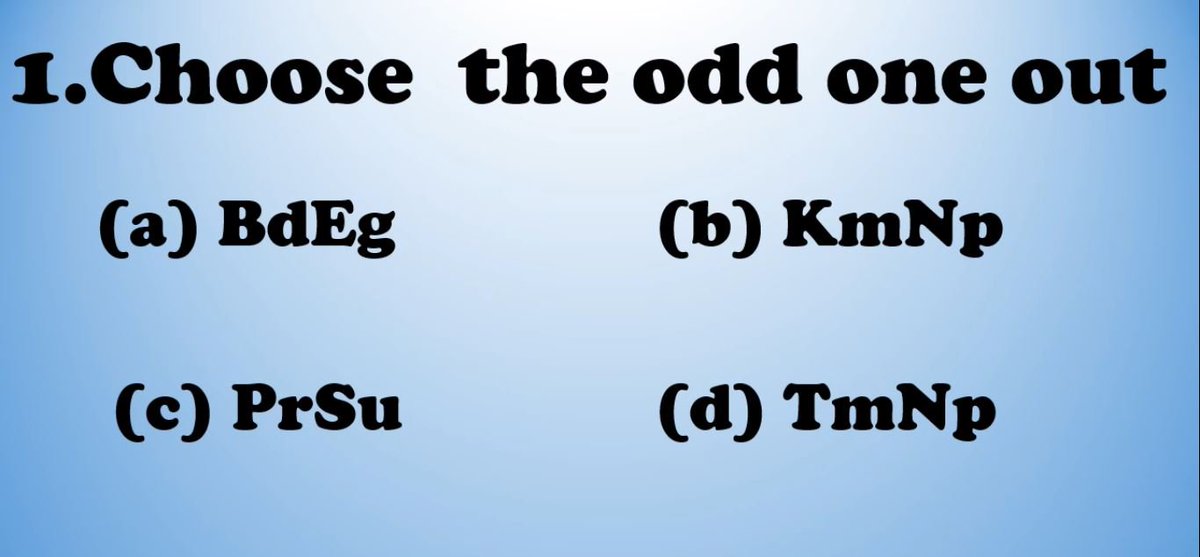 StepStudy45's tweet image. The odd one out
watch answer key and other questions at
youtube.com/watch?v=jedvKC…
#stepstudy #smartstudy #ssc #Railways  #banking #bankers #govtexams