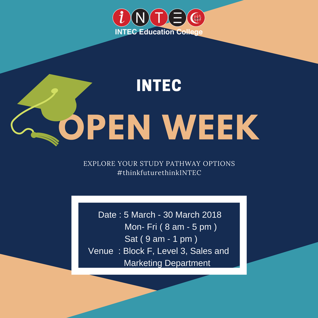 intecuitmsub's tweet photo. INTEC Open Week is still ongoing this month.This is the perfect chance to find out what would it be like to study with us.😉😉
#thinkfuturethinkINTEC #INTECopenweek #preuniversity #diploma #professionalaccountancy https://t.co/QIbHNlO7P0