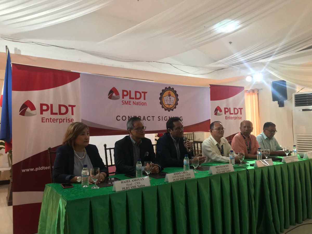 PLDTEnterprise's tweet photo. FVP & Head of #PLDTSMENation Mitch Locsin thanks ISATU for working closely with PLDT SME Nation so that they could provide the school with enhanced services #PLDTEnterprise https://t.co/BfaQPsQMEc