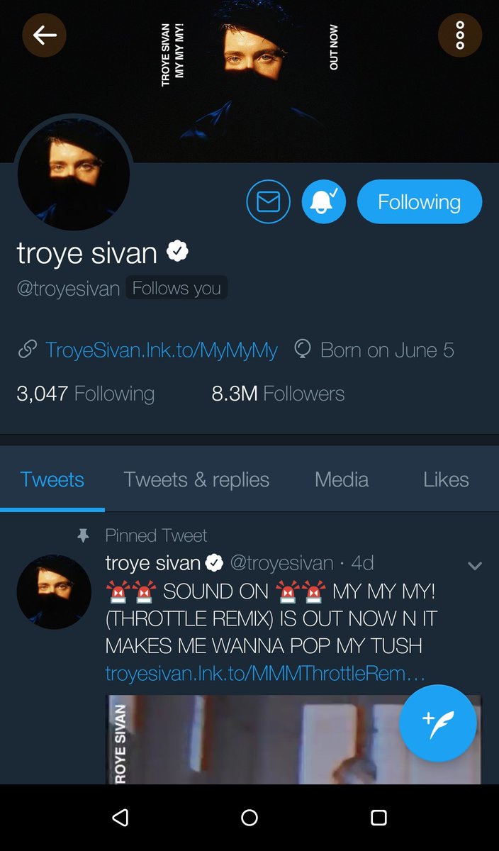 He was my first follow from someone i stan  my pretty boy  @troyesivan he make me so f happy that day  i just wanna hug him, he's so cute and talented