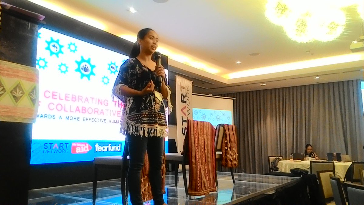 StrictlyEn's tweet photo. "Humanitarian work is like weaving. We recognize the wisdom and creativity of communities. How do we practice inclusion (in humanitarian work)?" Tala Bautista, CHIC @StartNetwork @DEPPLearning @Transform_Surge #PreparingForShock https://t.co/5JgmrHq8xn