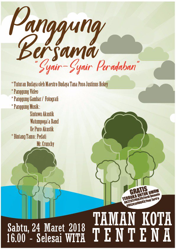 Semua diundang! Mari jo sama-sama di Panggung Bersama "Syair-syair Peradaban", sebuah gerakan kebudayaan dari anak-anak muda Poso  untuk tana Poso #panggungbersama #anakposo #projectsophia #anakmudaposo #anakdanauposo #institutmosintuwu #posotanaharapan