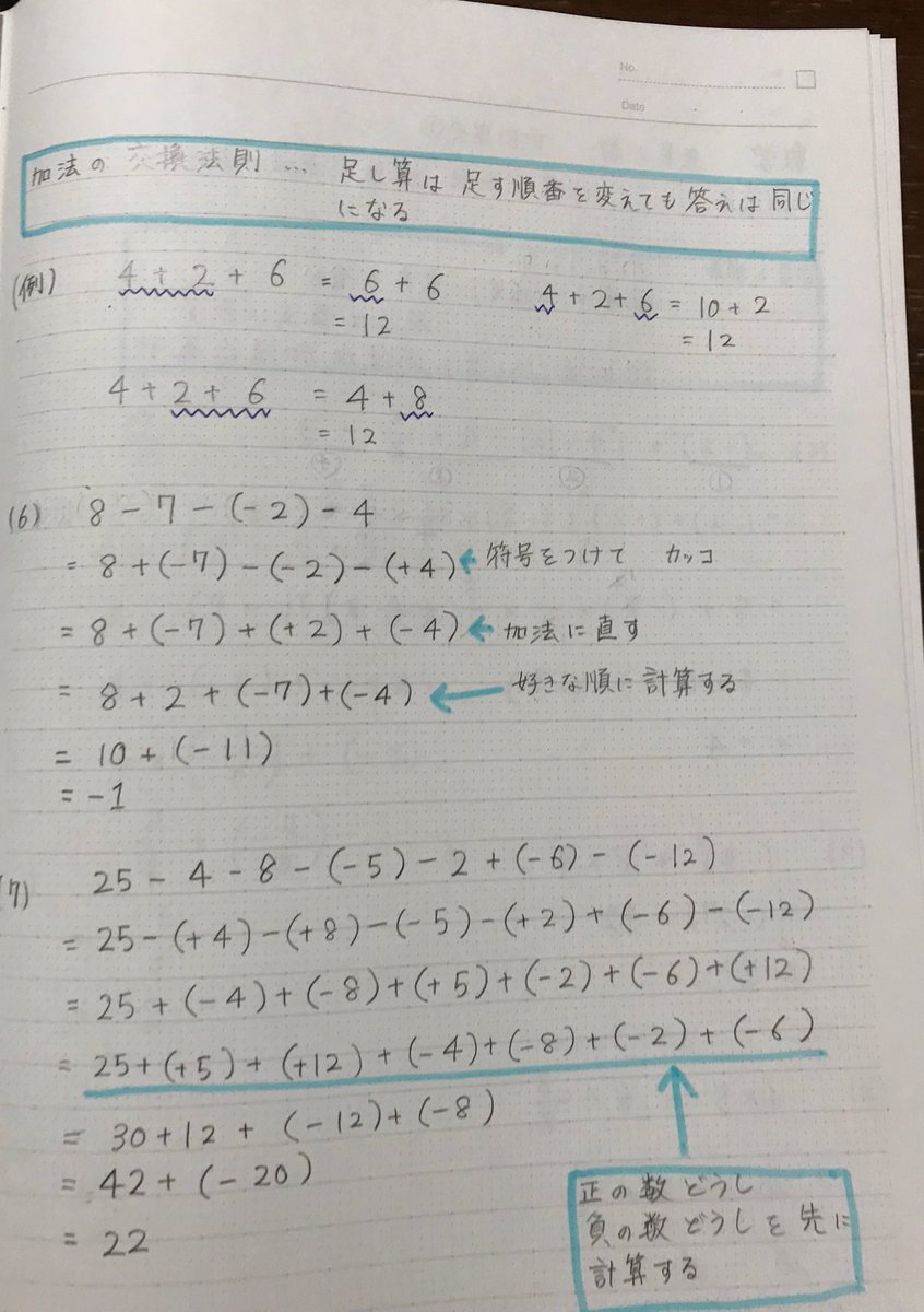 O Xrhsths Akiya Su Sto Twitter 正負の数 の減法 昨日できない人がいたのでノートあげ 中3になる前に片付けておくこと わかっているのにできない人は できるまで問題をこなすこと 数学 正負の 数 減法