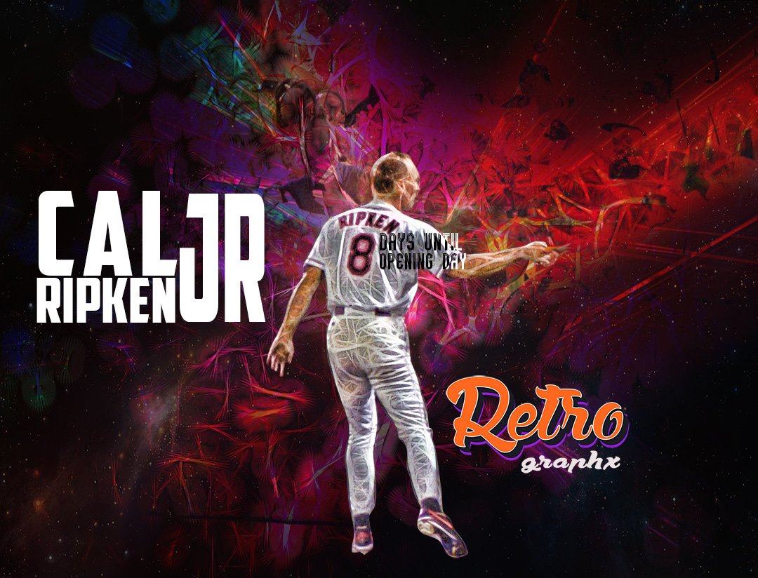 RetroGraphx's tweet photo. It's #CalRipkenJr days until @Orioles #OpeningDay
#IronMan #LouGehrig #2131Streak #2632Total #SecondBase #ThirdBase #HotCorner #HOF2007 #Cooperstown #19TimeAllStar #RookieOfTheYear #2ALMVP #2ASMVP #PlayerOfTheYear #2GoldGloves #8SilverSluggers #RobertoClementeAward #FatherCoach https://t.co/ZqDd6yAMBD