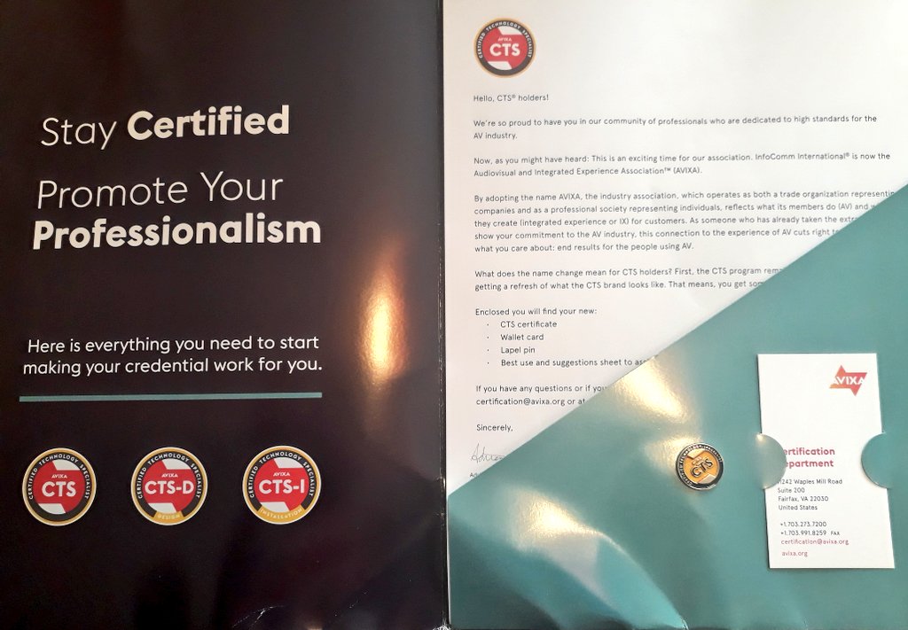 Proud to receive this through the post today. I'll wear the @AVIXA #CTS badge with pride.

#avprofessionals #AVTweeps 

#imcertifiable