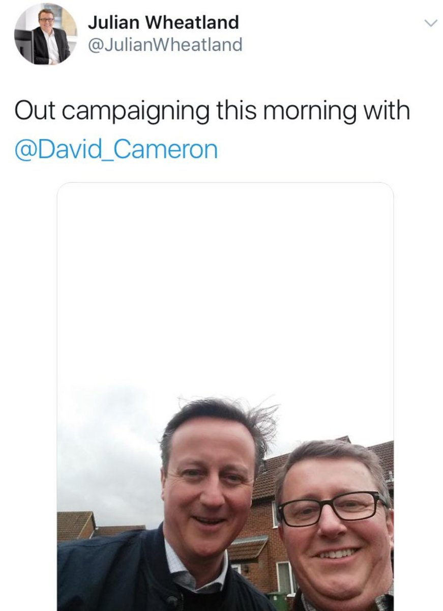 A photograph of the Chairman of the board of SCL Group, which The Times and The Guardian have reported as being the 'parent company' of Cambridge Analytica, campaigning alongside David Cameron.