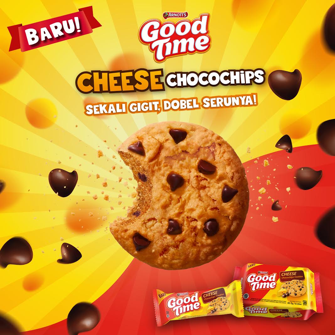 Cokelat atau keju? Kalau kita sih pilih dua duanya, sekali gigit, dobel serunya! Kini Good Time hadir dengan rasa baru! Lezatnya biskuit keju super gurih dilengkapi dengan taburan chocochips, pasti bisa bikin dobel keseruan waktu kumpul keluarga! #MakinDigigitMakinSeru