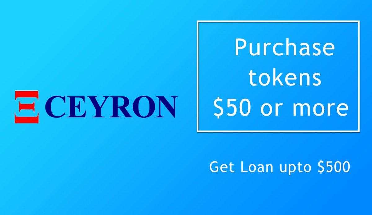 CeyronICO's tweet photo. Good News, Now Purchased token worth $50 or more and get #CEYRON's Load worth of $500, Easy EMI, No processing fees, first come first server.

So if you invest $50 you can apply for loan and get token worth $500 once you applied for the loan.

#ICO
#Cryptocurrency
#Blockchain https://t.co/WjgPMfu35G