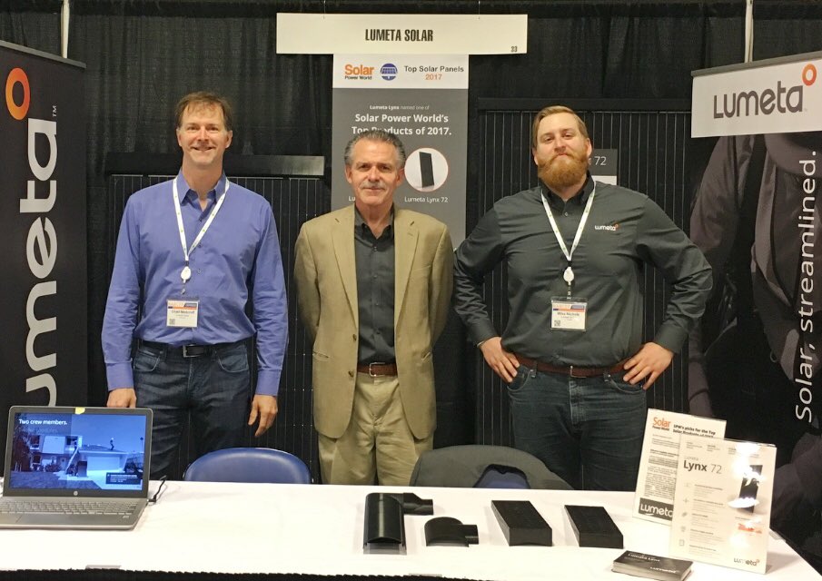 Who’s at #NABCEP18 this week? Visit us at booth 33 to meet the team and our lightweight and racking-free  #lumetalynx modules. #fastestinstall